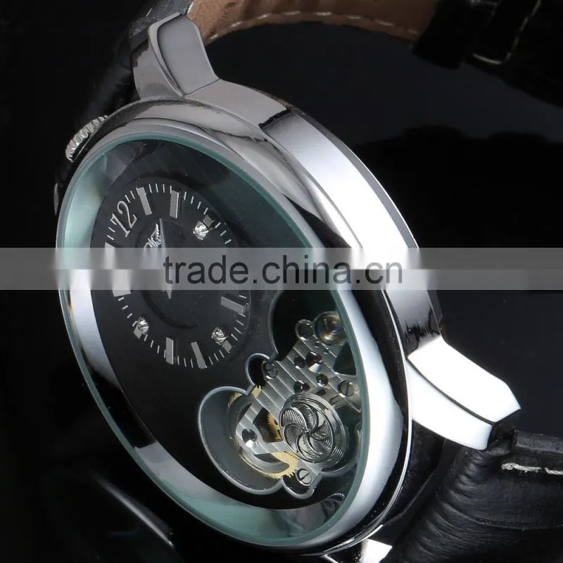 Men Watch Leather Fashion Brand Watches Feather Skeleton Dress Watches ZB005