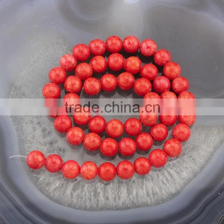 YJ1125-8 Hot Red Vein Round Dyed Jade Stone Beads strand