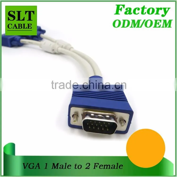 SLT DB15 Pin VGA Male to 2 VGA Female Adapter Splitter Y Cable