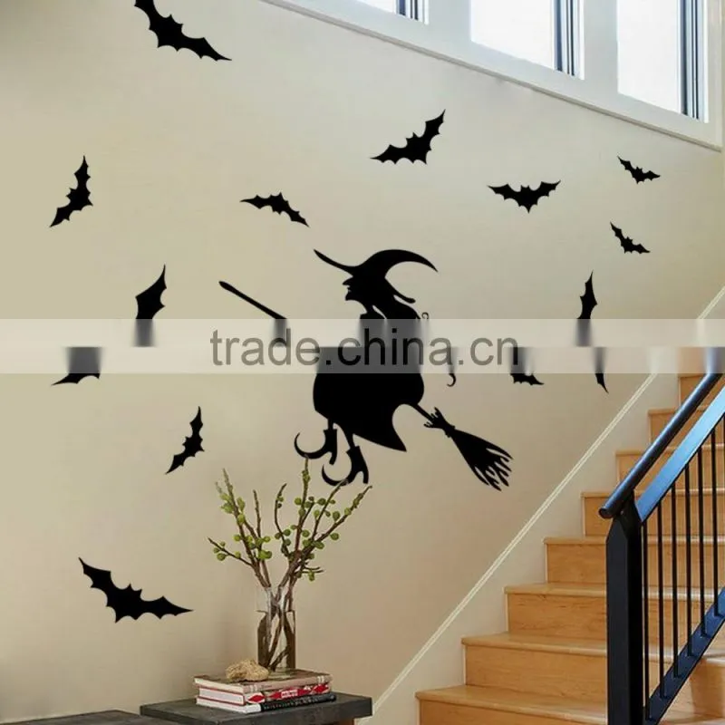 ALFOREVER Halloween Witch fly around bats vinyl sticker,witch wall decals