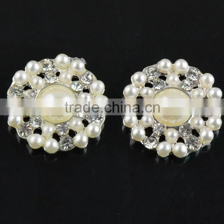 22mm Wholesales Price AAA Quality Alloy Pearl Round Crystal Rhinestone Button for WeddingJewelry Garment Accessory