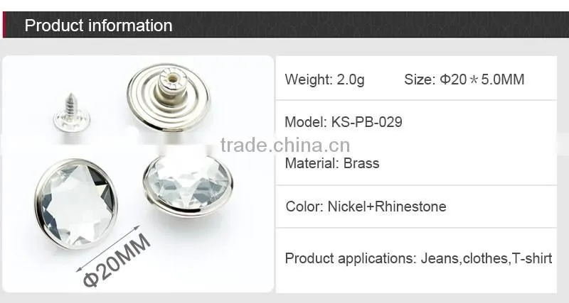 High Grade Fashion Nickel Rhinestone Buttons For Jeans