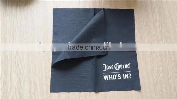 High Quality Logo Print Black Beverage Paper Napkins For Restaurant