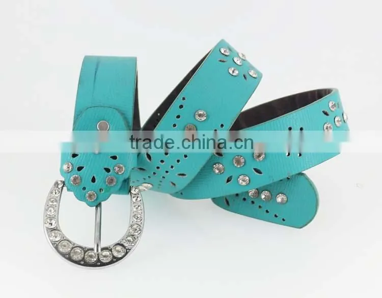New Women fashion pu leather rhinestone belt with shiny silver rhinestone buckles in yiwu