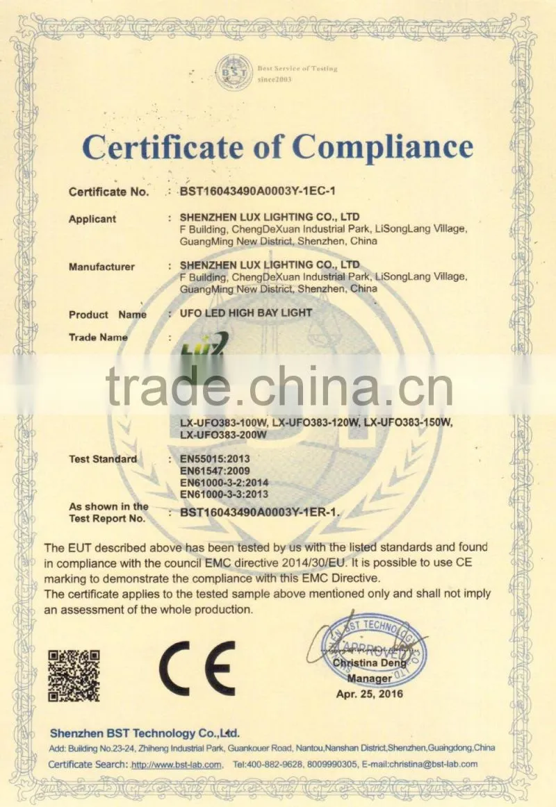 CE and ROHS Certification CE Rohs 140lm w cool white Nichia Osram chip 150w 120w led high bay light