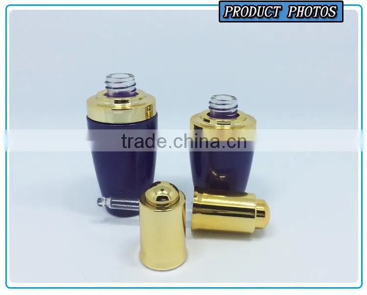 Purple colored cosmetics glass serum dropper bottle and skin face cream jar with silver cap