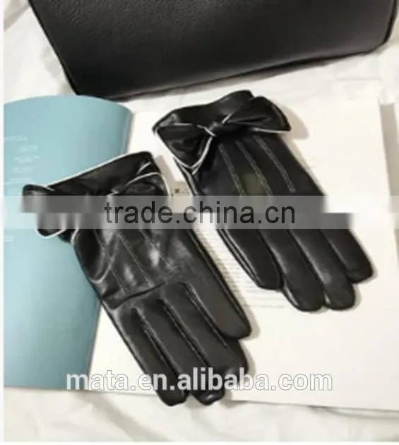 Winter Warm PU Leather Finger Touch Screen Gloves For Ladies