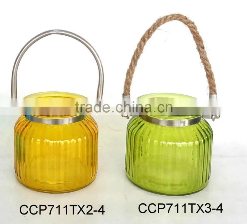 Glass lantern sprayed with color with stainless steel handle (CCP794T2)