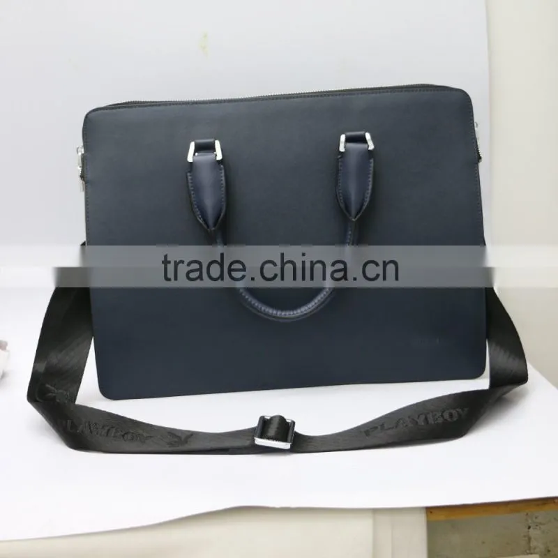 Wholesale low price high quality men's blue real leather business briefcase