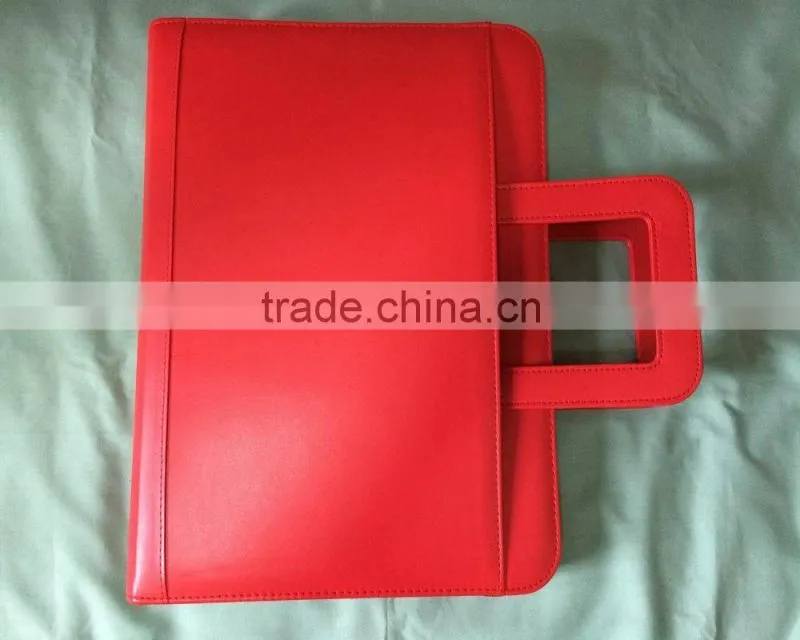 2016 Multi functional Soft A4 Magnetism leather portfolio with ring binders and retractable handle