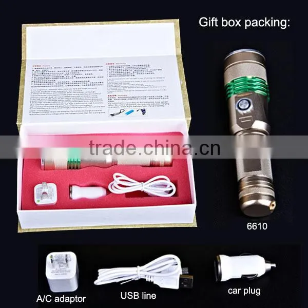 Muti-Funciton Aluminum Flashlight Rechargeable LED Flash Torch Light Long Range