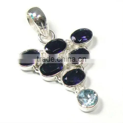 Genuine tibetan turquoise gems pendant 925 sterling silver