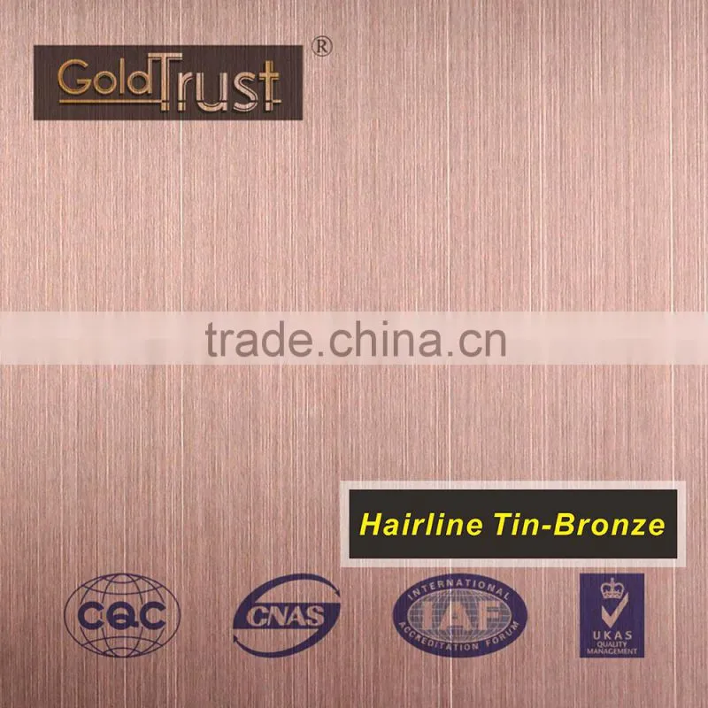 Sus 304 Hairline Finish bronze PVD coating color in stainless steel sheet for elevator door