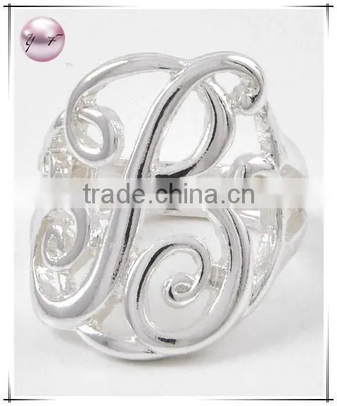 Silver Tone Metal Lead nickel Compliant letter Ring