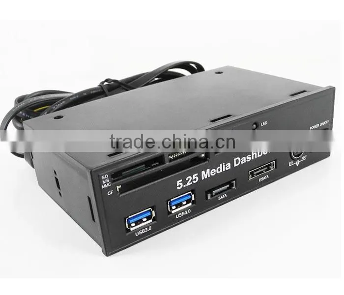 Black 5.25" Media Dashboard Front Panel PCI-E to USB 3.0 eSATA SATA card reader