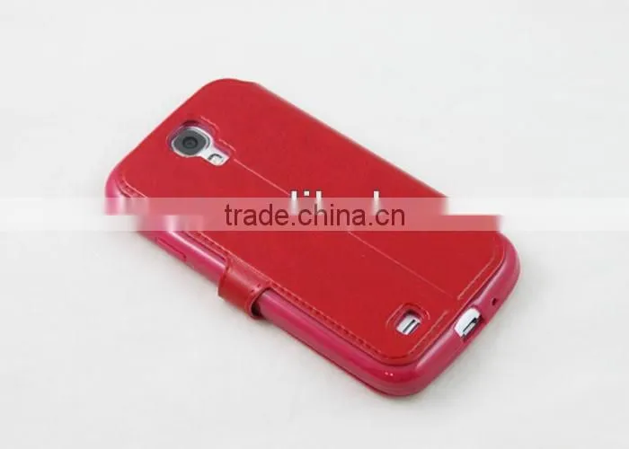 Housse etui coque portefeuille crazy horse marron ultra fin pour For Samsung Galaxy S4