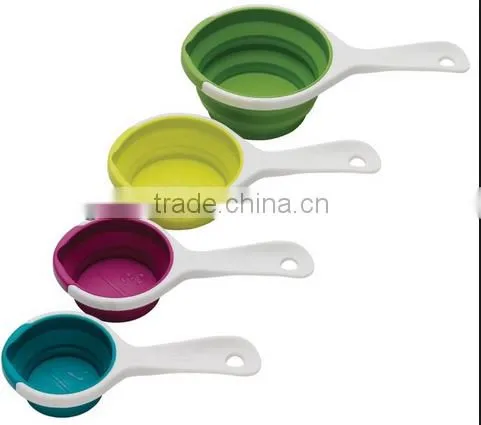 4pc colourful silicone measuring cup with PP handle