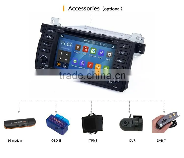 7 Inch 2 din Black screen design Android 5.1.1 RK3188 Android stereo sounds car gps dvd player for BMW 2002 to 2006 E46