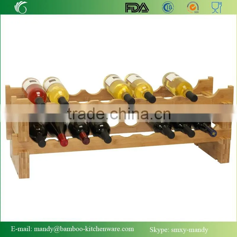 Stackable Bamboo Wine Rack, Wine Bottle Bamboo Shelf, Storage Rack for Wine Bottles