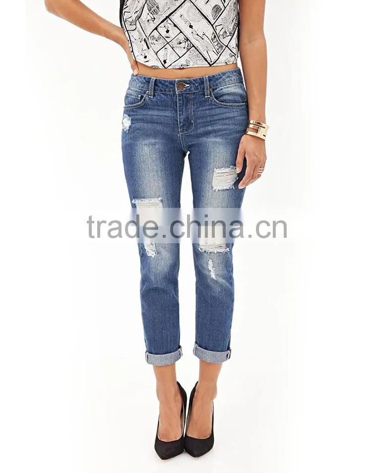 2014 Jeans manufacturers china wholesale blue distressed denim pants sexy cheap designer jeans with Five-pocket
