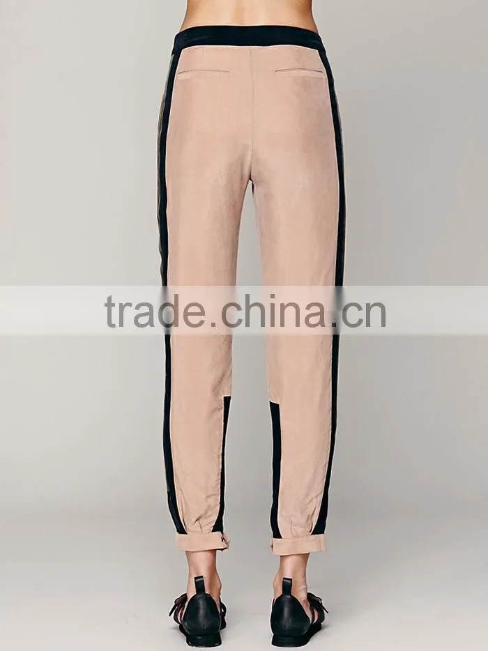 OEM supply relaxed style contrast color korean women pants