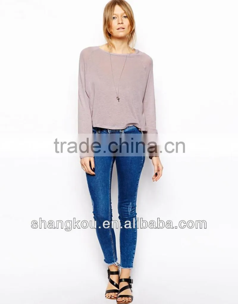 Ladies trendy raglan sleeves slouch shape tops