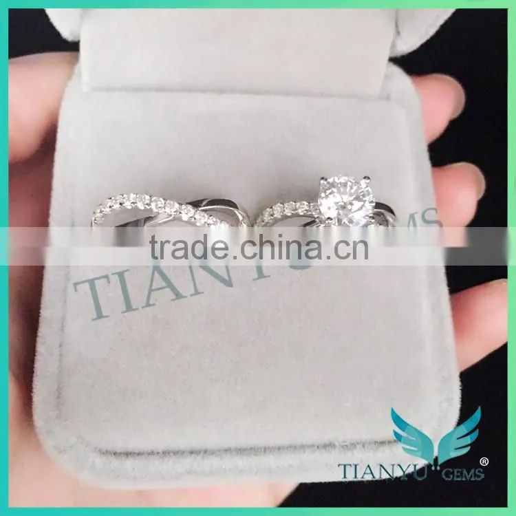 Fashion Design 18K White Gold round 100facets cut Moissanite diamond Rings for wedding