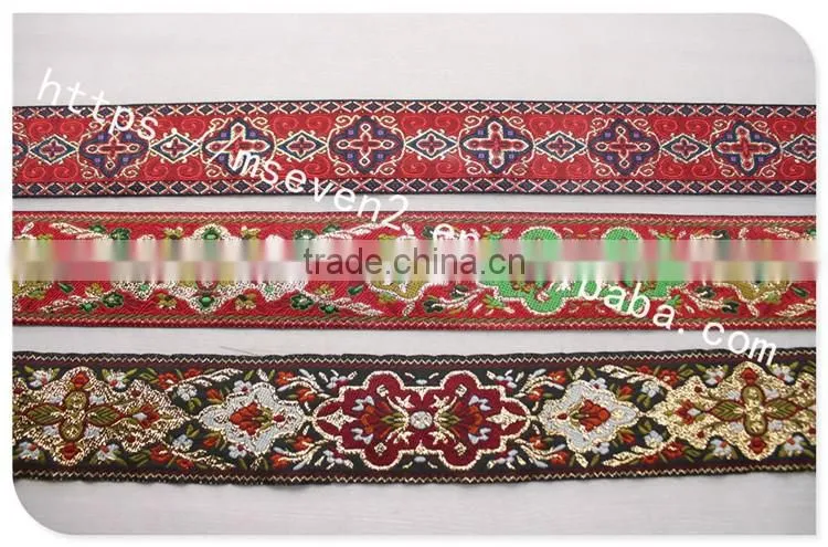 Hot selling ethnic 4cm width polyetser jacquard ribbon wholesale