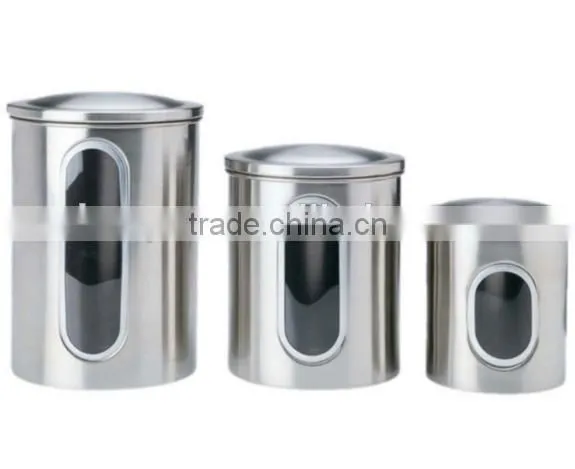 3 Pieces Stainless Steel Window Kitchen Canister Set