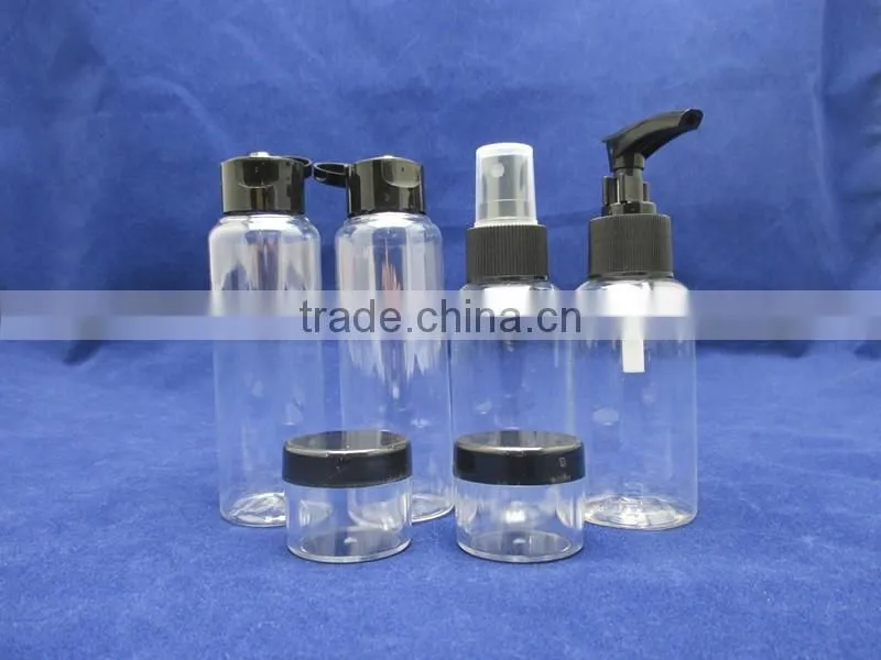 eco- friendly plastic transparent travel bottle sets for women travel bottle kit