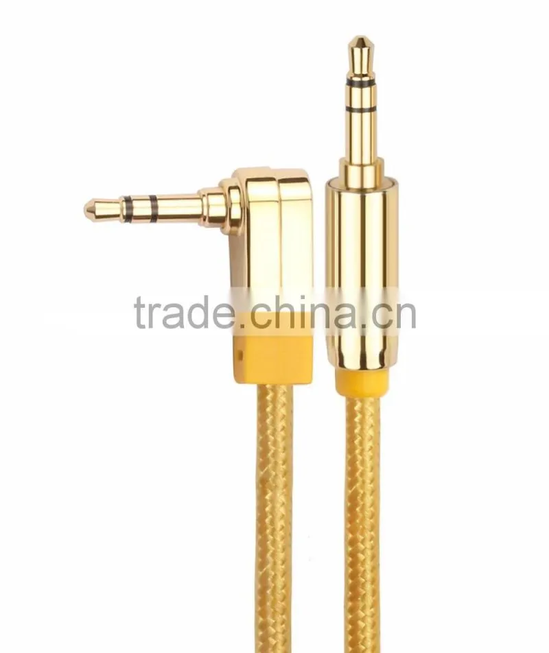 Wholesale Weave 3.5mm Three Core Male To Male Car AUX Bend Audio Cable, L Type Car Use Aux-in Cable
