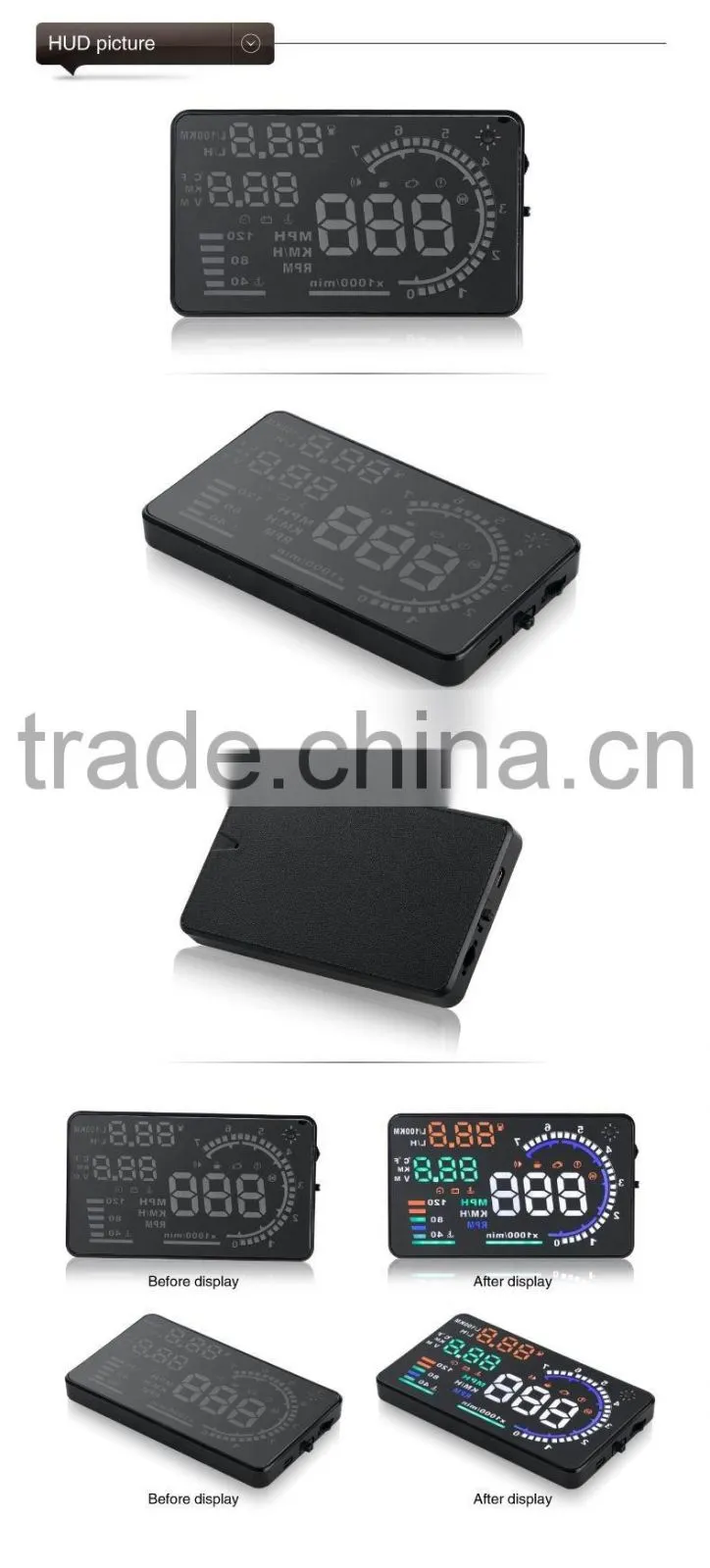 Hot-selling New Colorful Big 5.5 Display Screen Car HUD Head Up Display OBD2 Feul Comsuption/Speed/Tire Pressure Alarm Car HUD
