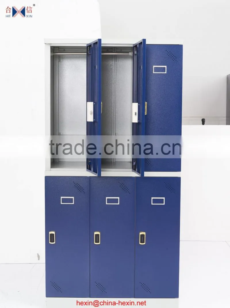 Modern steel bedroom 6 door wardrobe with blue color and mirror