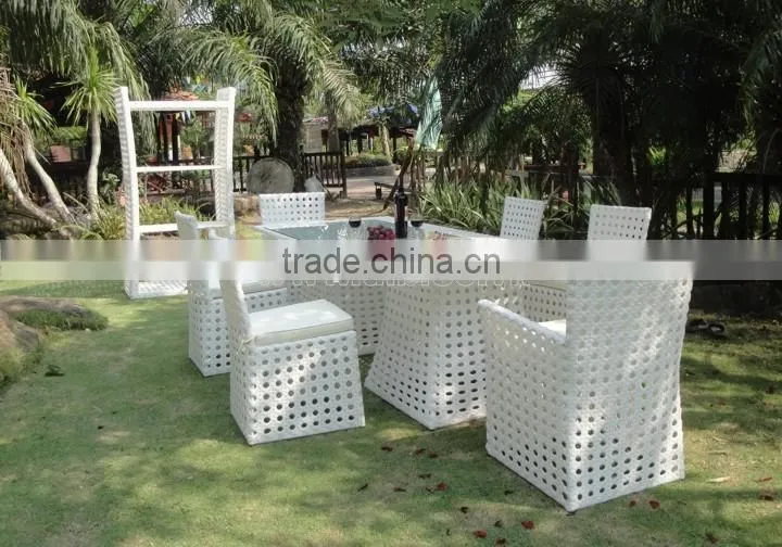 Outdoor Garden White Rattan Dining Table Set