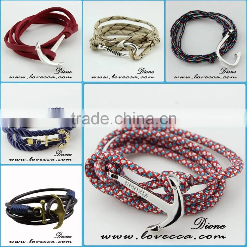 New Arrival Custom Anchor Nautical Hook Cotton Rope Bracelet Anchor Bracelet for Men