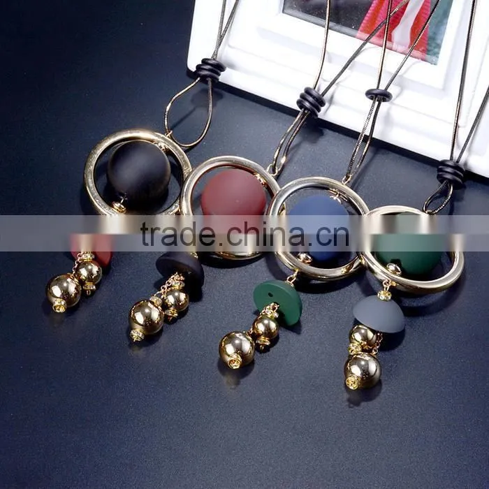 large ball hoop pendant necklace geometric pendant long necklace Korea new design sweater necklace