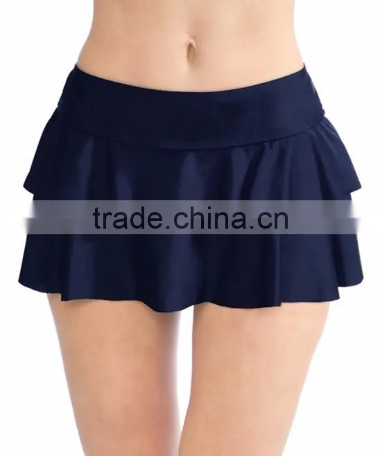 Padded Swimwear Bottoms Navy Double-Ruffle Skirted Bikini Bottoms Wholesale Bikinis Woman Swimwear 2017 Custom Swimwear