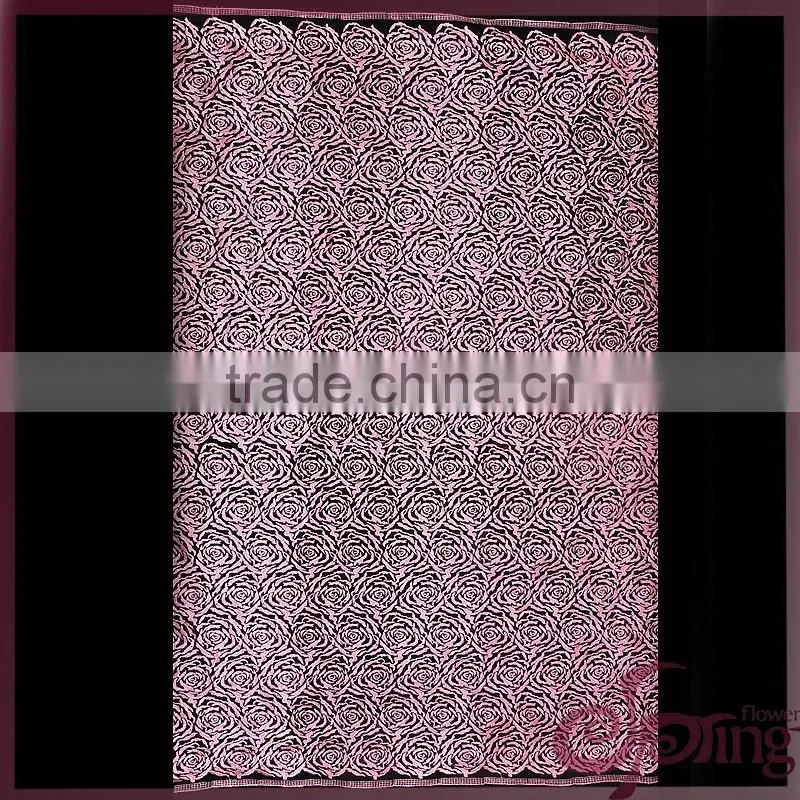 Pink roset embroidery lace fabric, silver metallic mesh lace embroidery