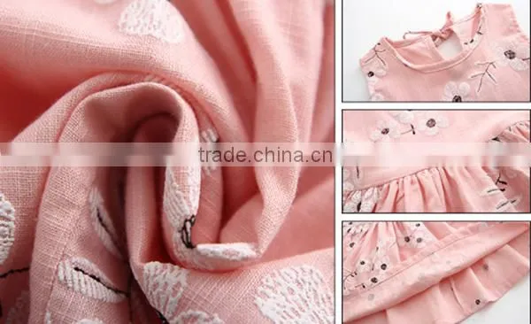 Fashion Girls Linen Kids Sleeveless Lace Boutique Dress
