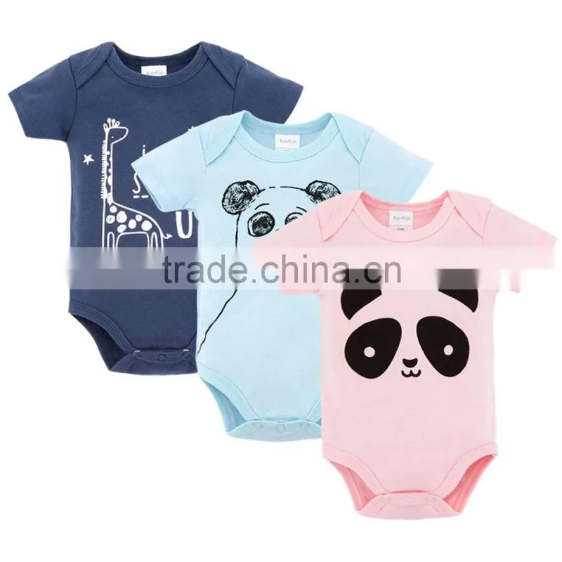 Cute Factory Baby Clothes Summer 100%Cotton Short Sleeves with Animal Prints Newborn Infant Baby Bodysuits