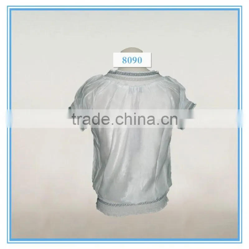 Fashion garment and neck design of tencel embroidery blouse
