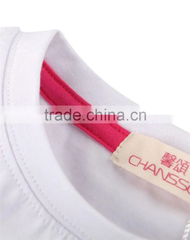 Hot sale long style girls white print letters short sleeve T-shirt with 100% cotton fabric