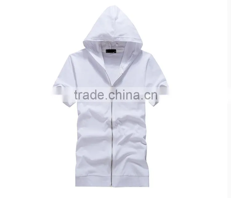 hot sale custom cotton/spandex men's short sleeve black hoodie