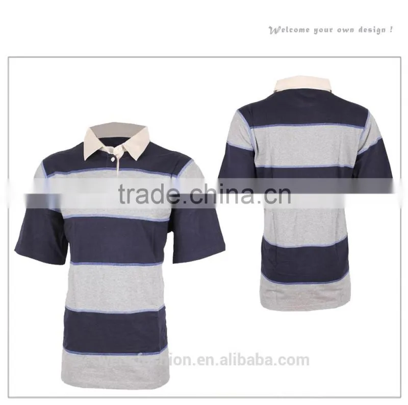 Dry fit Mens short sleeve wide horizontal striped polo tee