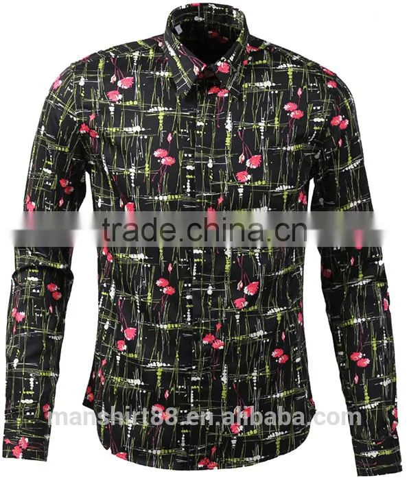 men's latest fashion long sleeve print tuxedo shirt