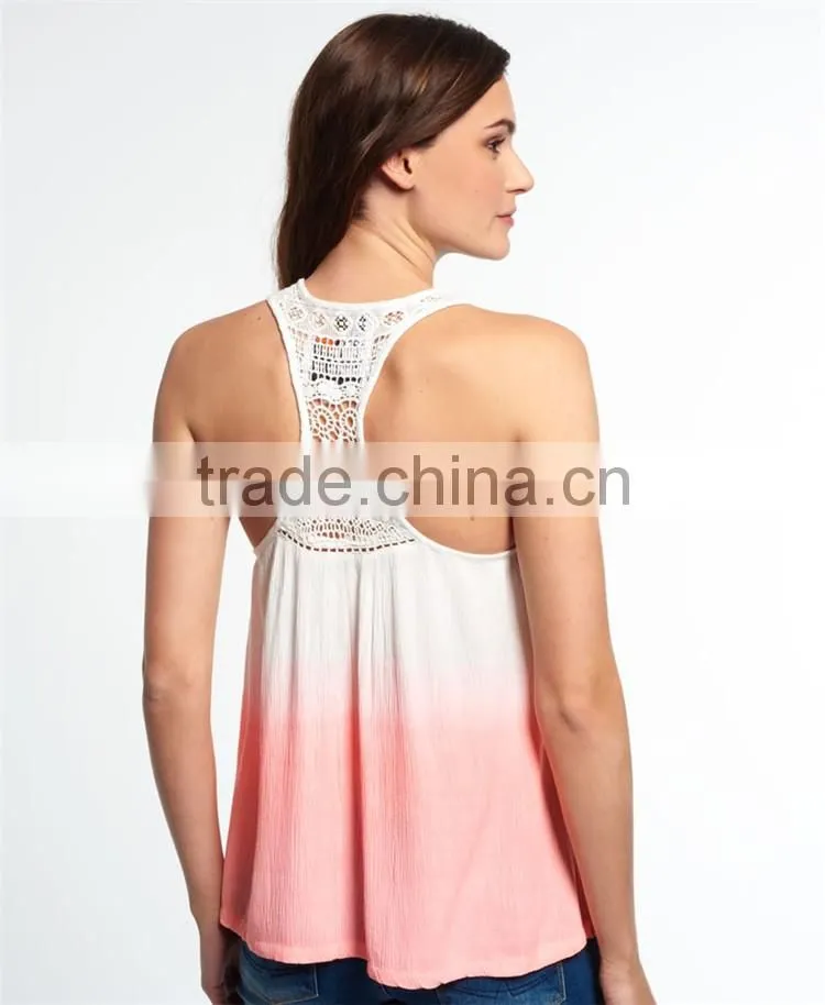 2017 Guangzhou Shandao New Summer Arrival Women Sleeveless Round Neck Lace Collar Crinkle Cotton Designer Casual Tops