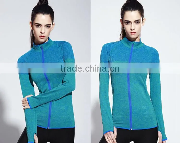 Women's Tight Compression Training Long Sleeve T-Shirt Running Top without Hood Full Zip Yoga Fitness Coat