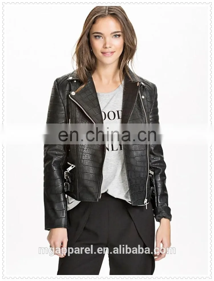 outdoor fashion girls structured fancy faux leather biker jacket low price