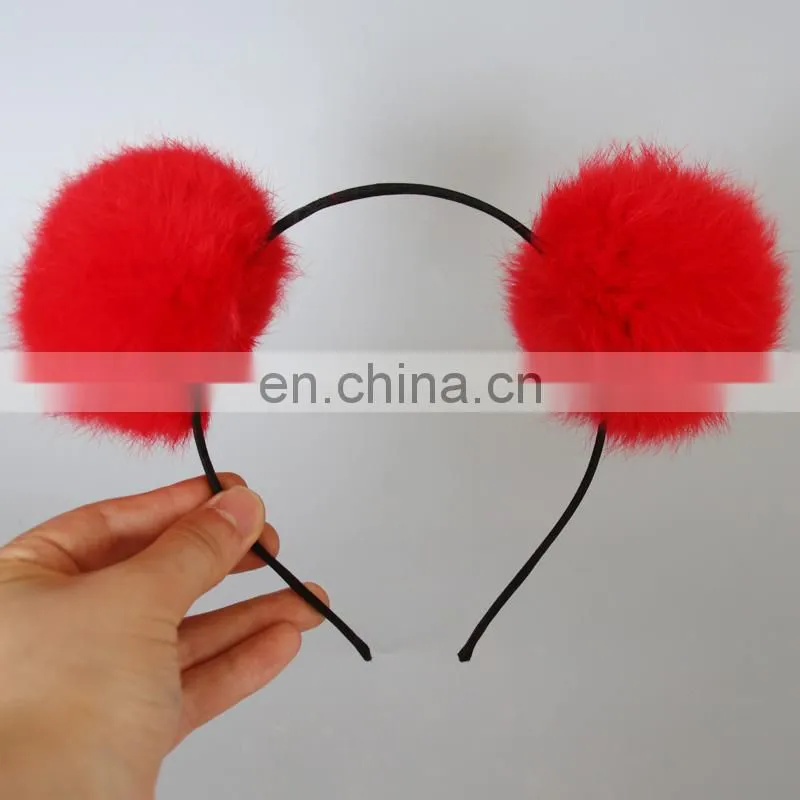 Handmade fur pompom hair accessory top grade rabbit fur ball hair bands
