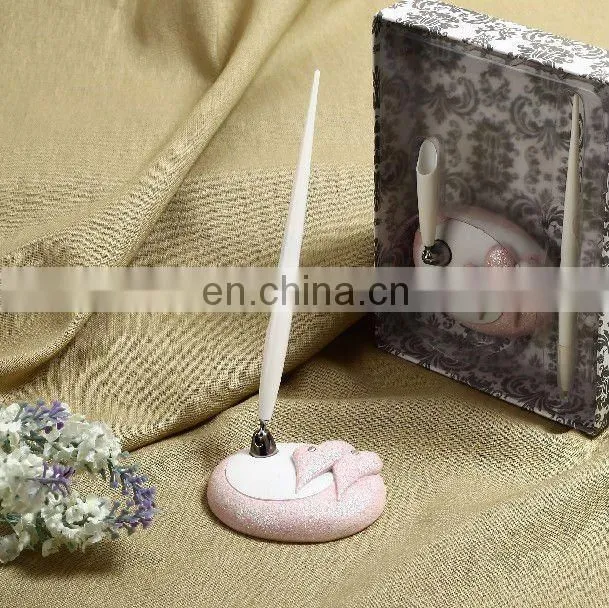 Novel double heart design high quality resin wedding decorations guest book set